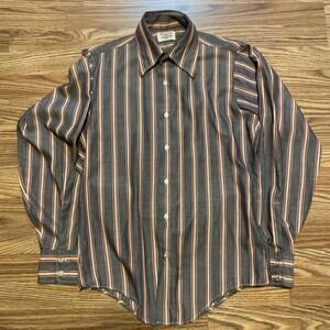 Manhattan The m  Permanently Pressed Steiped Button Up Shirt Size M 1960s 1970s